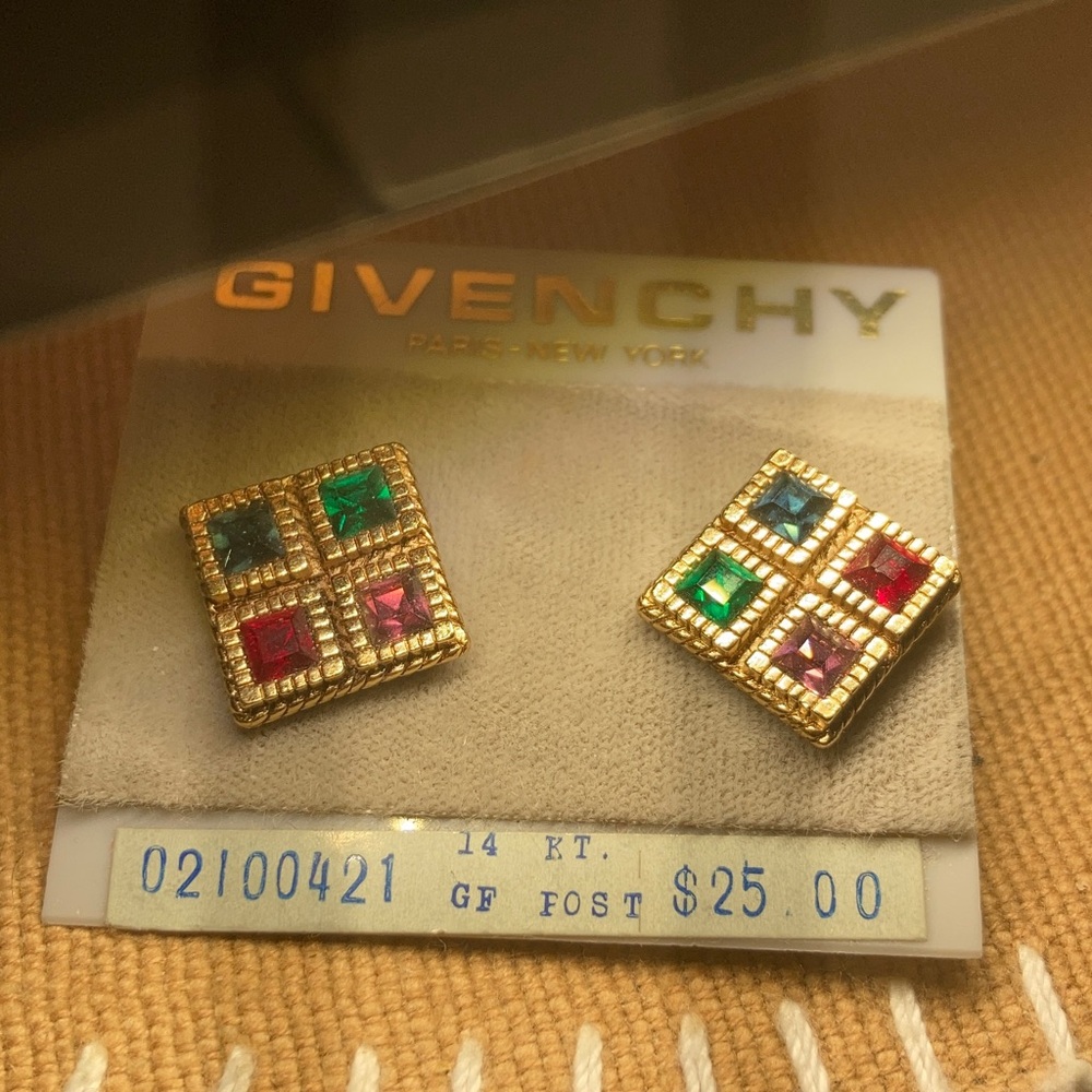 Givenchy Gold-Tone Earrings with Multicolor Accents, Beautiful Vintage